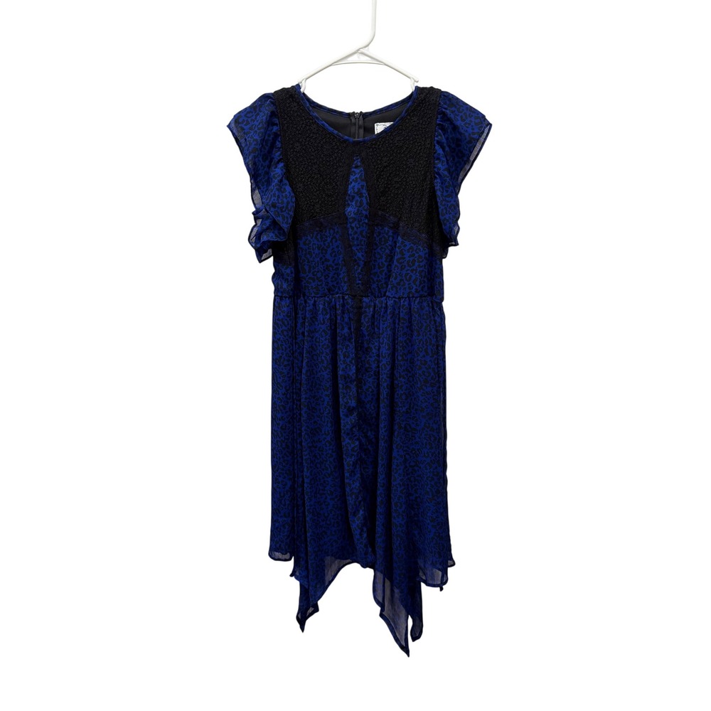 D-Signed Disney Girls Blue Leopard Print Lace Dress Sharkbite Hem Size L‎ 14/16